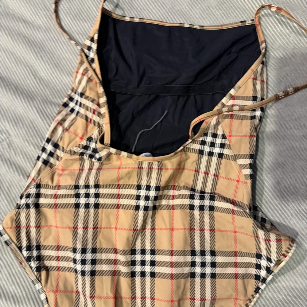 Burberry Tan Plaid Swimwear with Black and Red Accents - Picture 2 of 4